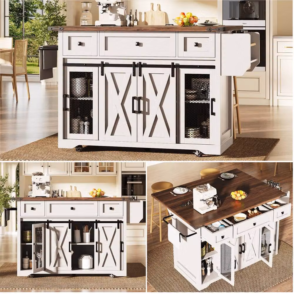 STILVORA Kitchen Trolley with Extendable Worktop and USB in White – 7