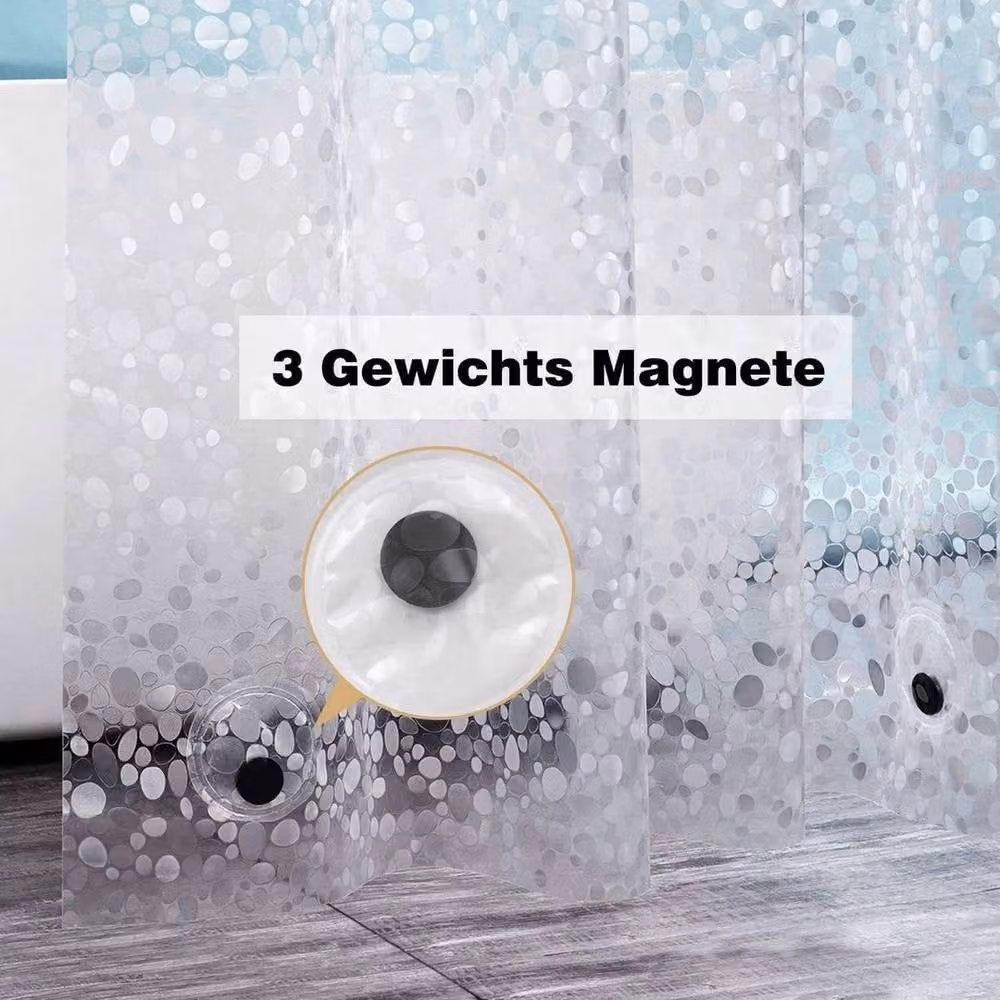 PAWNORA 3D Pebbles PVC Shower Curtain with Hooks in Clear – 1