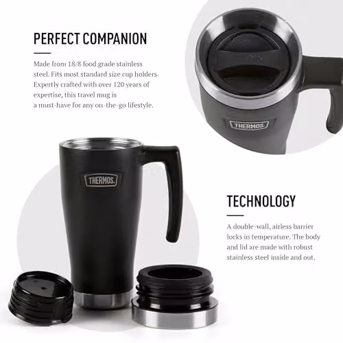 Thermos Icon Stainless Steel Travel Mug with Lid, Black, 470ml – 3
