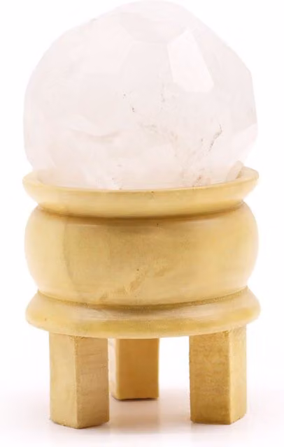 KDMD White and Brown Rock Quartz Gemstone Faceted Healing Ball with Tabletop Stand – 1