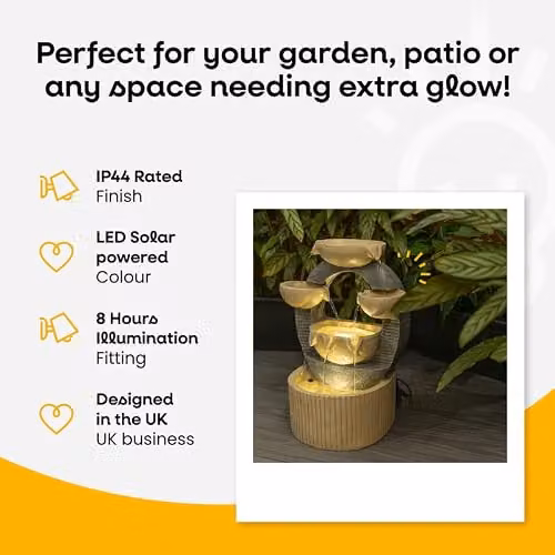 ValueLights Solar Powered Cascading Water Feature Fountain in Sand with Warm White LED Light, W/D/H: 29.0 x 19.5 x 42.0 cm – 5
