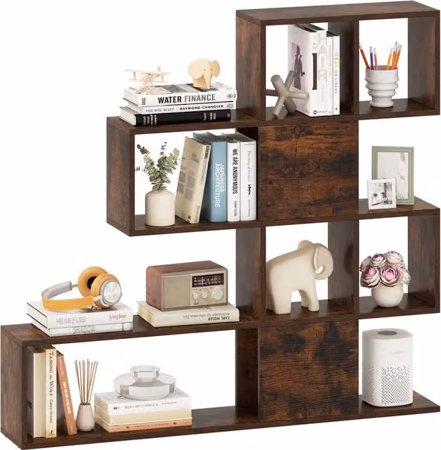 COSTWAY 5-Tier Modern Brown Wood Display Rack and Freestanding Bookshelf with Back Panel