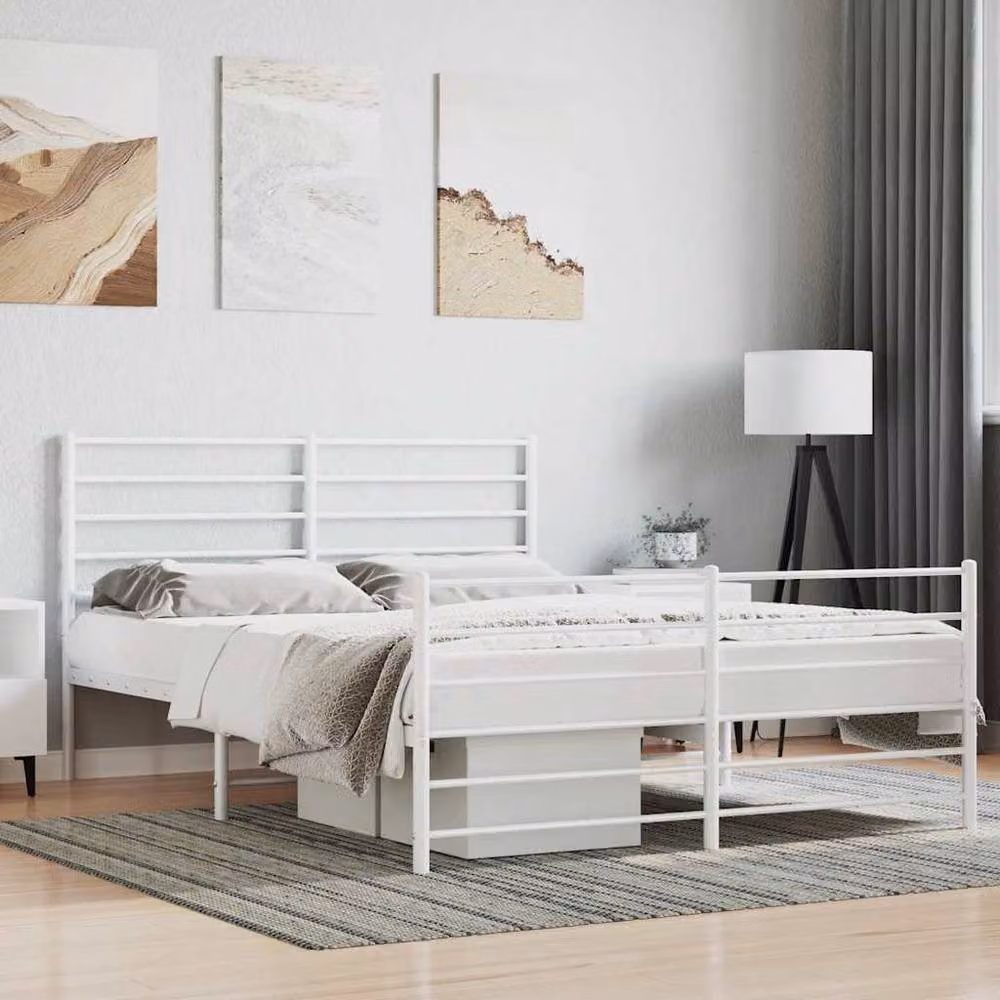Berkfield Home Metal Bed Frame with Headboard and Footboard, White, W/D/H: 140 x 190 x 90 cm – 2