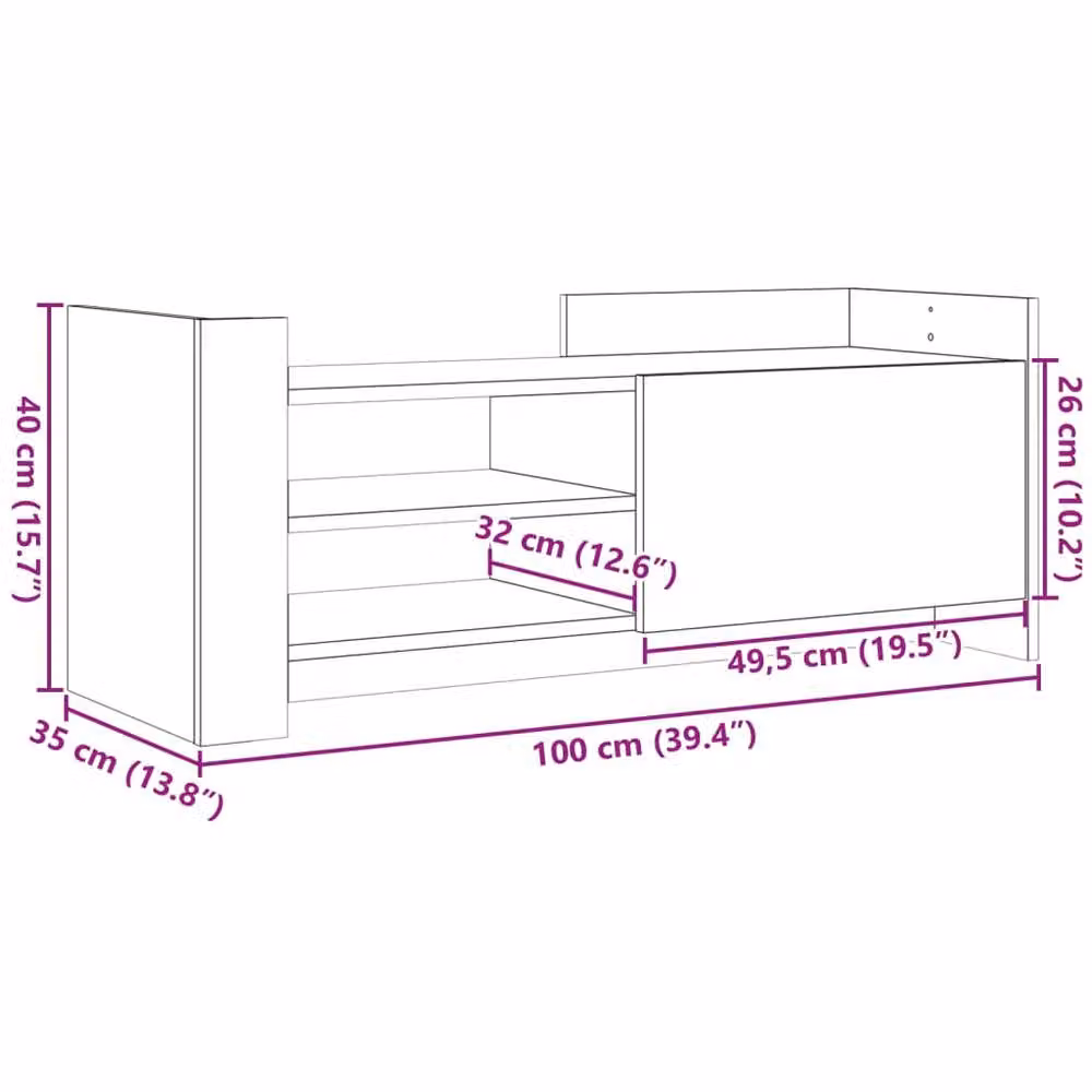 Berkfield Home Modern Black TV Cabinet in Matt MDF, W/D/H: 100 x 35 x 40 cm – 5