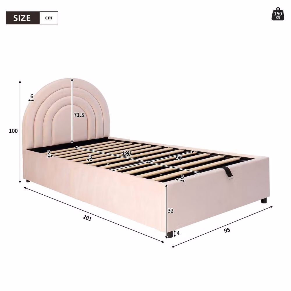 STILVORA Pink Velvet Single Storage Bed with Hydraulic Lift-Up Base – 2