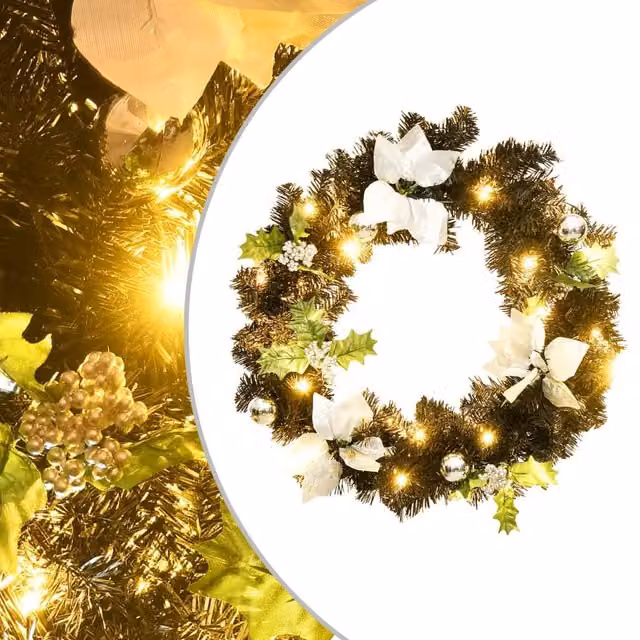 Berkfield Home Christmas Wreath with Multicolour LED Lights, Black, Diameter: 60 cm
