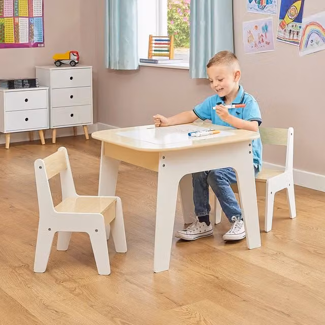 Liberty House Toys Kids 3 in 1 Pine Wood Storage Table and Chair Set in White and Multicolour