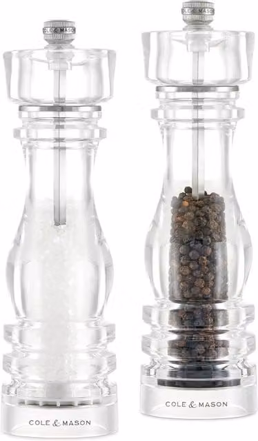 Cole & Mason London Acrylic Salt and Pepper Mill Set, Transparent