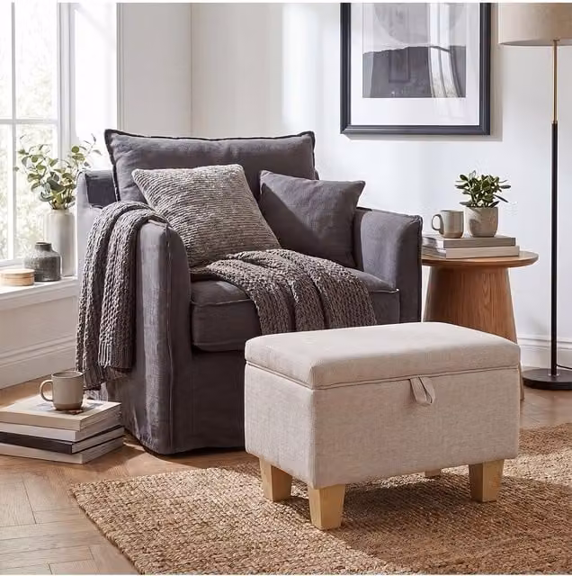 Living and Home Beige Upholstered Fabric Storage Footstool – 1