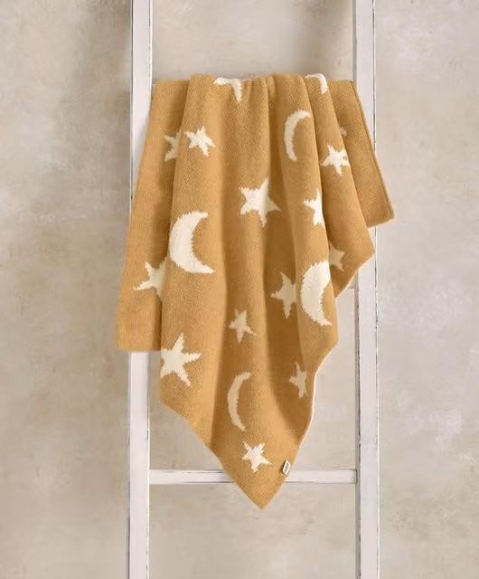 Mamas & Papas Chenille Blanket in Yellow Mustard Moon and Star