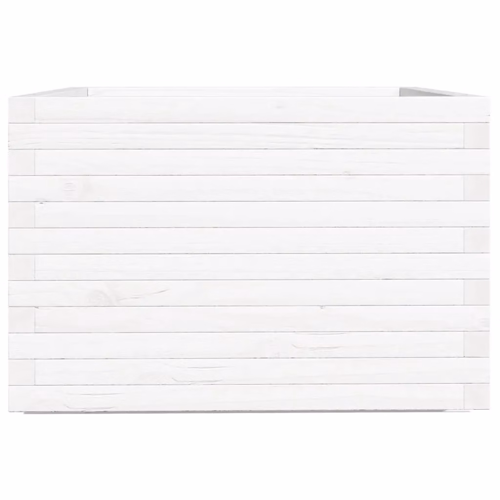 Berkfield Home White Solid Wood Pine Garden Planter Tub W: 70 cm, D: 70 cm, H: 49.5 cm – 2