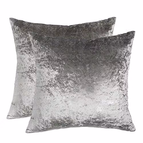Sienna Luxury Crushed Velvet Set of 2 Filled Square Cushions with Removable Covers, Silver Grey, W/D/H: 45 x 45 x 45 cm – 1