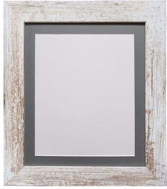 Frames & Mirrors 4U Metro Modern Rectangular Single Picture Frame in Distressed White with Dark Grey Mount, W/H: 30 x 40 cm – 1