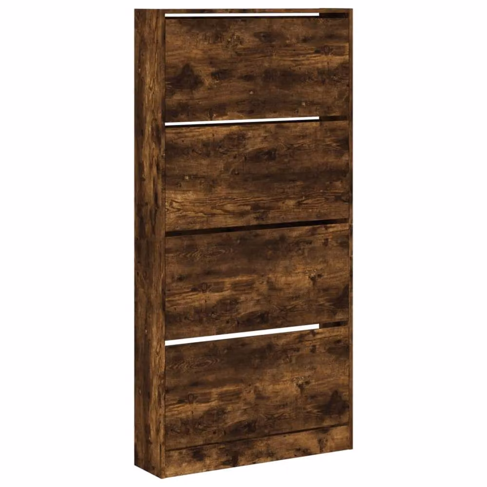 Berkfield Home Shoe Cabinet with 4 Tilting Compartments in Smoked Oak Brown, W/D/H: 80 x 21 x 163.5 cm – 2