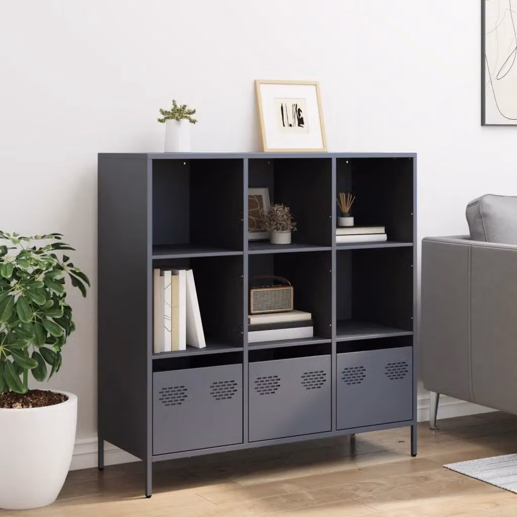 Berkfield Home Anthracite Steel Highboard W/D/H: 101.5 x 39 x 103.5 cm – 2