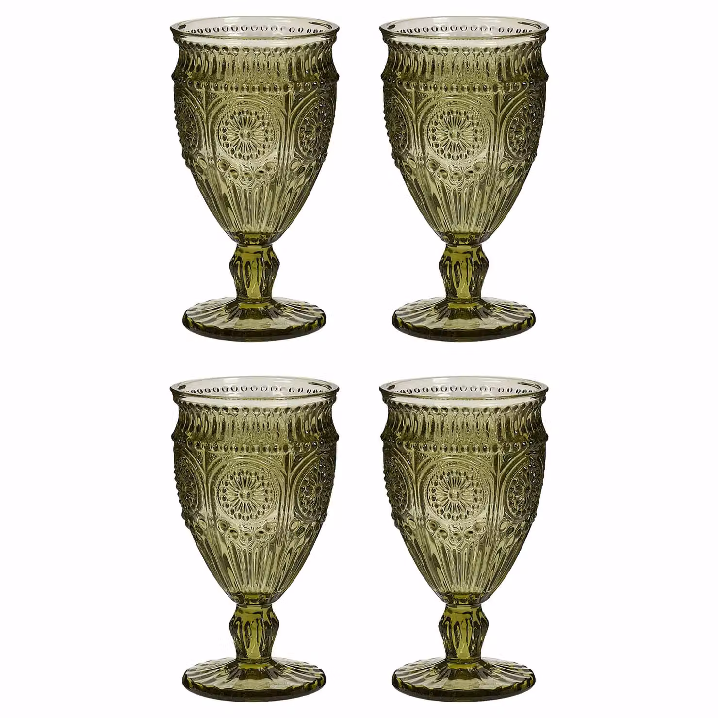 Dibor Set of 4 Palmas Green Embossed Geometric Glass Wine Goblets, 300ml per glass – 2