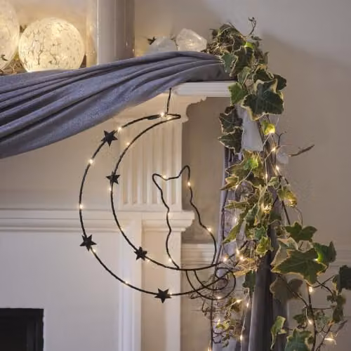 Lights4fun Osby Black Cat and Moon LED Halloween Silhouette Decoration, Black, H: 30.0 cm, W: 23.0 cm, D: 0.2 cm – 2
