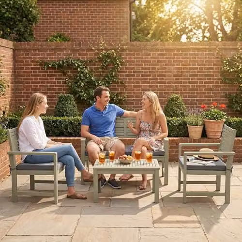 Outsunny 4 Seater Acacia Wood Garden Furniture Set with Grey Cushions – 6