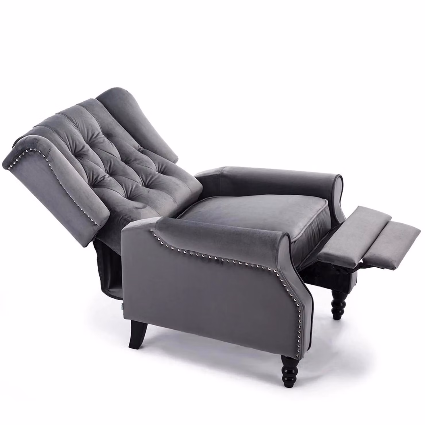 More4Homes Althorpe Wing Back Recliner Button Back Fireside Velvet Chair in Grey – 3
