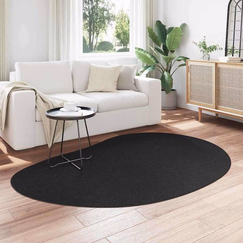 Berkfield Home Oval Area Rug in Black, W/D: 140 x 200 cm, Non-Slip Polyester and Wool Blend – 3