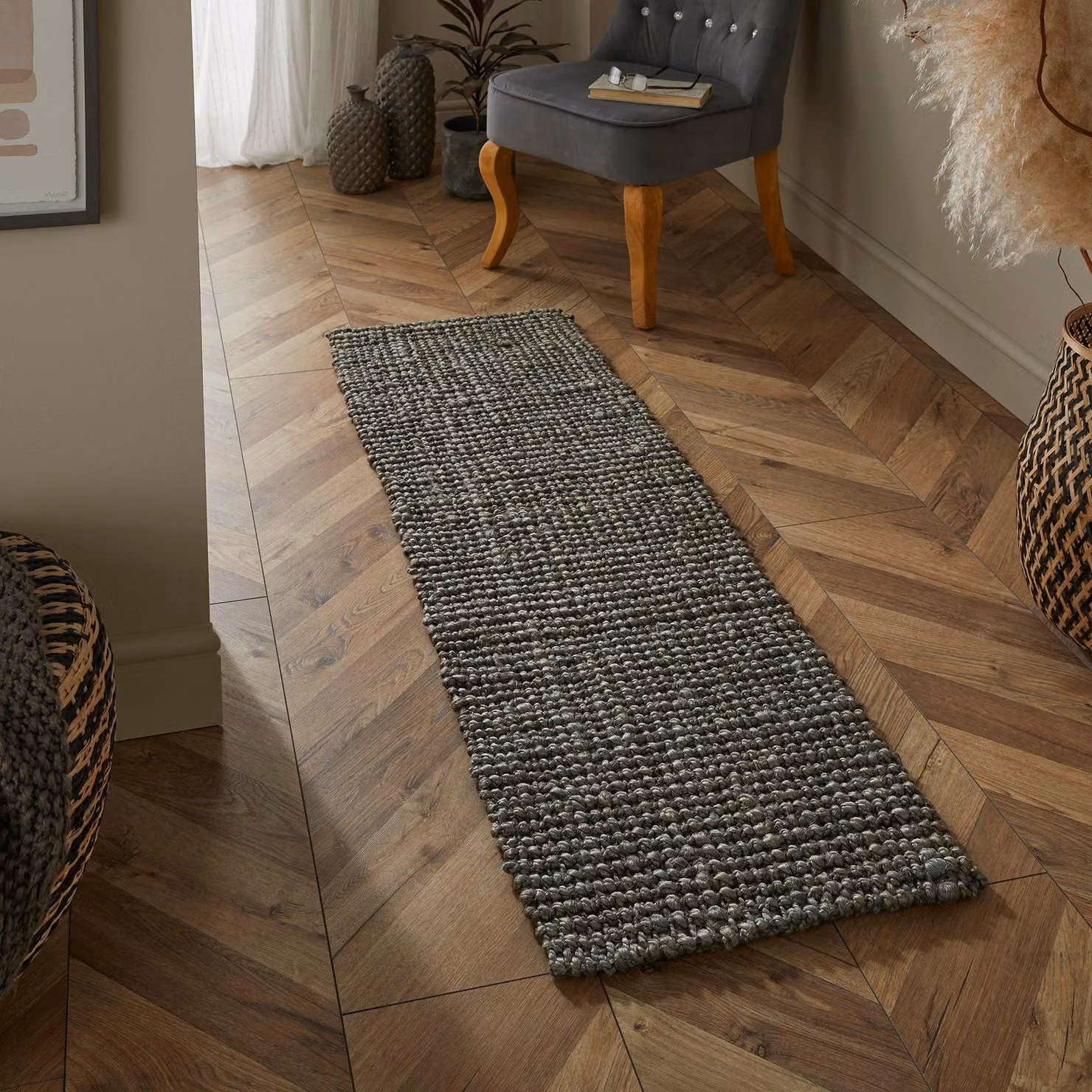 Esselle Grey Jute Handwoven Rectangular Rug W/D/H: 45 x 150 cm – 3