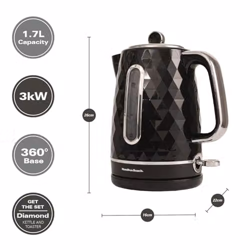 Hamilton Beach Diamond Electric Kettle, Black, 1.7 l – 3