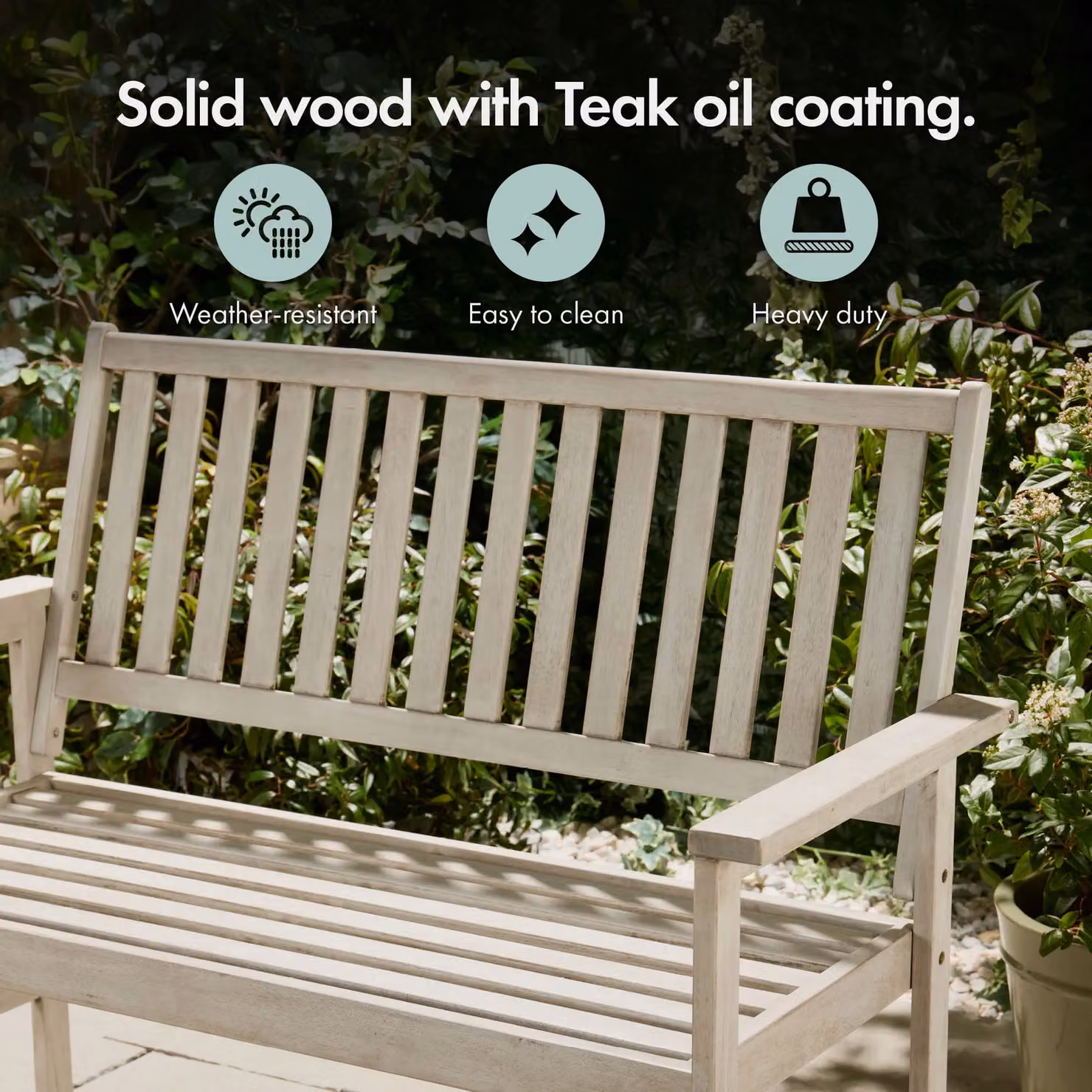 VonHaus Murcia 2 Seater Acacia Wood Garden Bench in Light Grey, W: 120 cm, D: 58 cm, H: 90.5 cm – 4