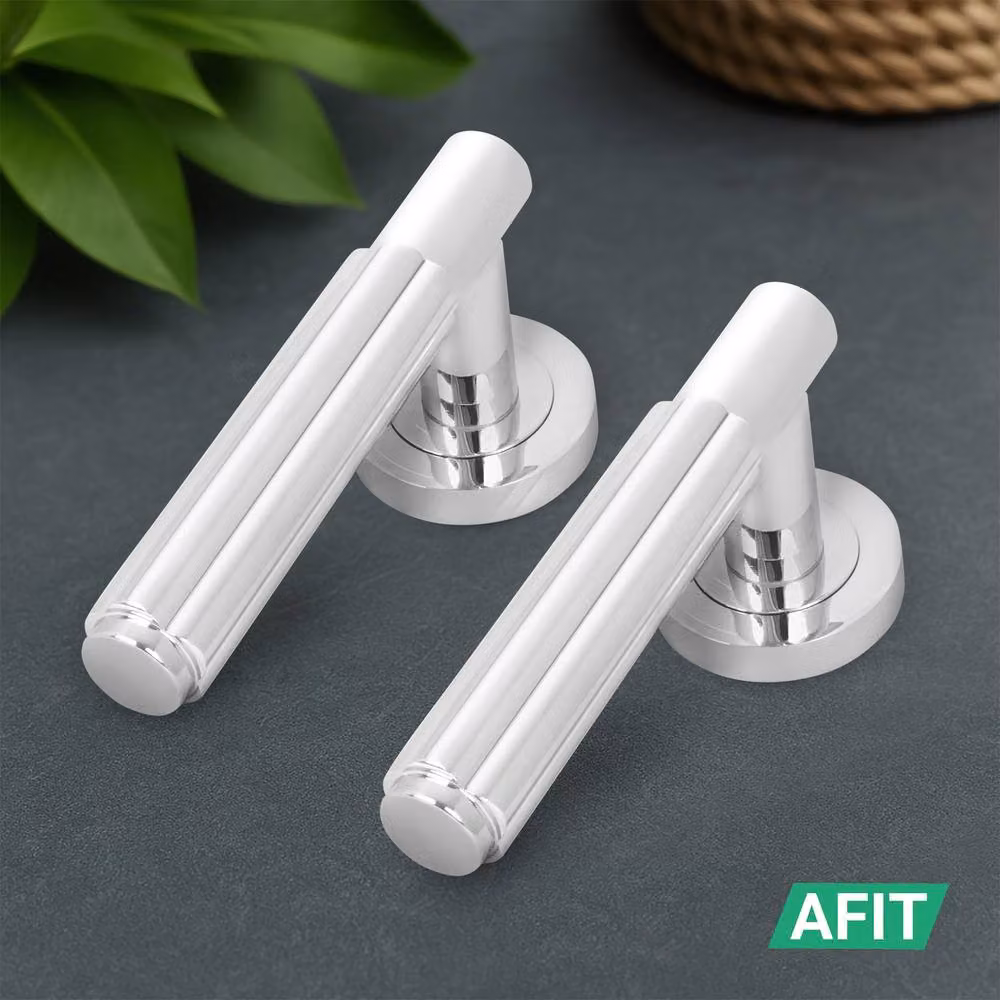 AFIT Polished Chrome Fire Door Handle Latch Set with Hinge in Silver – 6