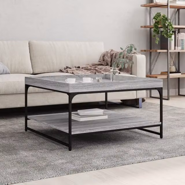 Berkfield Home Grey Sonoma Coffee Table with Engineered Wood and Iron, W/D/H: 80 x 80 x 45 cm – 1