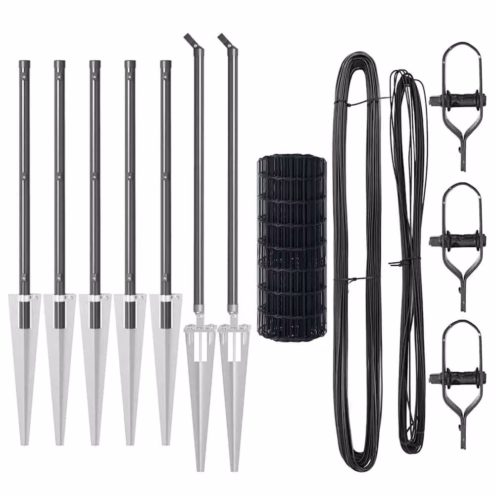 Berkfield Home Euro Fence with 7 Spike Posts, Galvanised Steel, Grey and Silver, W: 10 m, H: 0.8 m – 4