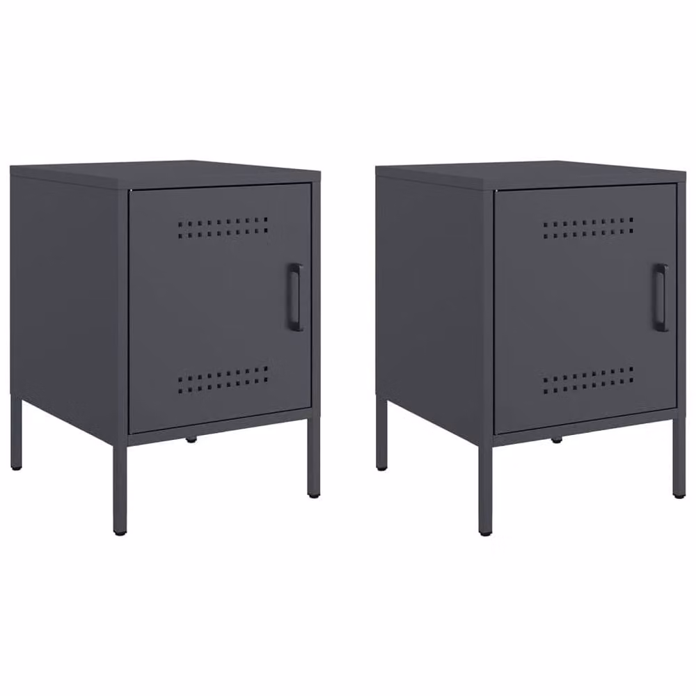 Berkfield Home Durable Metal Bedside Cabinets, 2 Pack, Anthracite Grey, W/D/H: 36 x 39 x 50.5 cm – 2