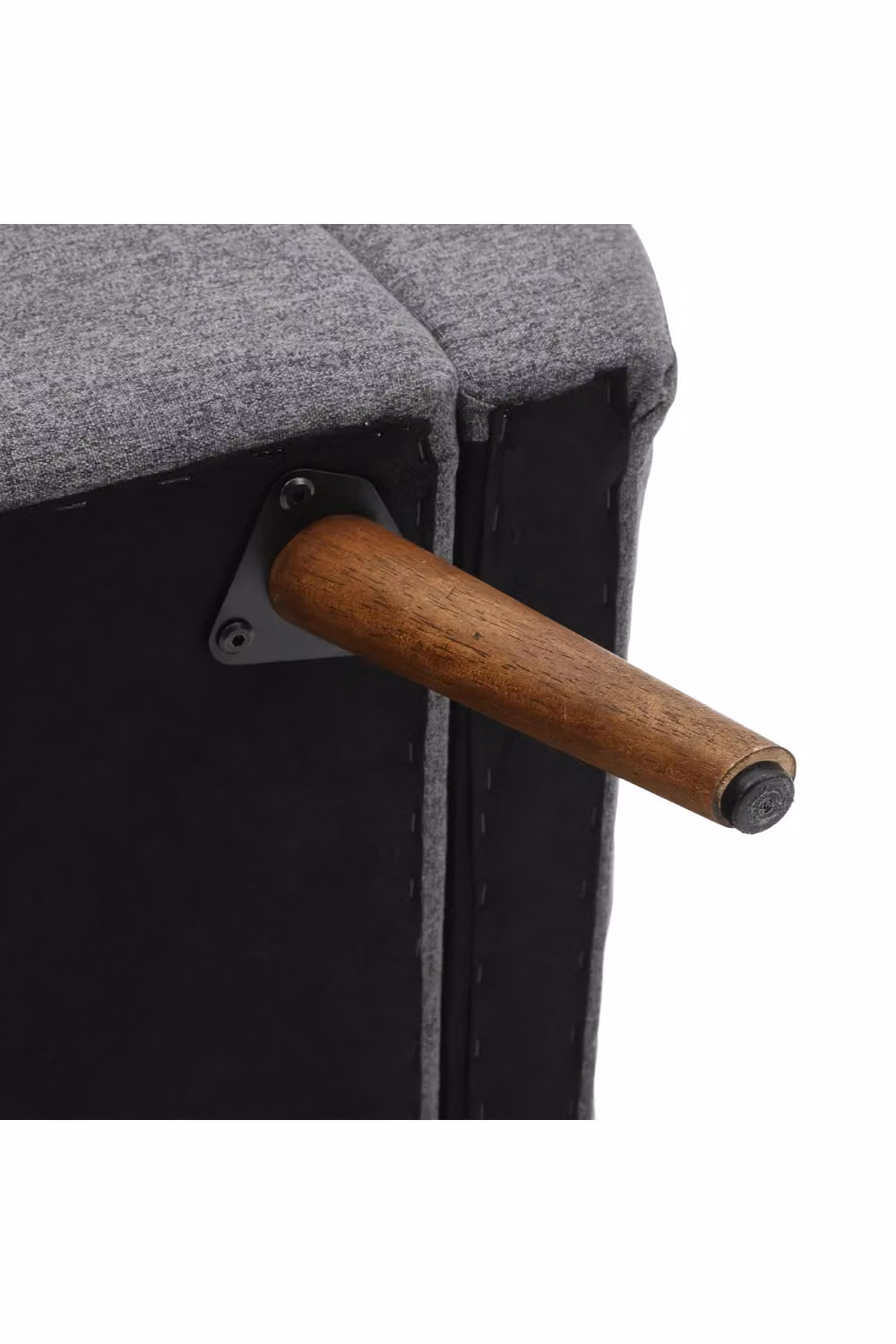 Living and Home 2-Seat Linen Upholstered Storage Bench with Side Arms and Walnut Colored Legs in Grey – 3