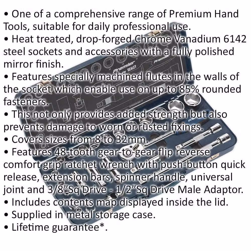 Loops 26 Piece 1/2 Inch Metric Socket Set with 6 Point Lock-On Rounded Heads in Silver and Multicolour – 2