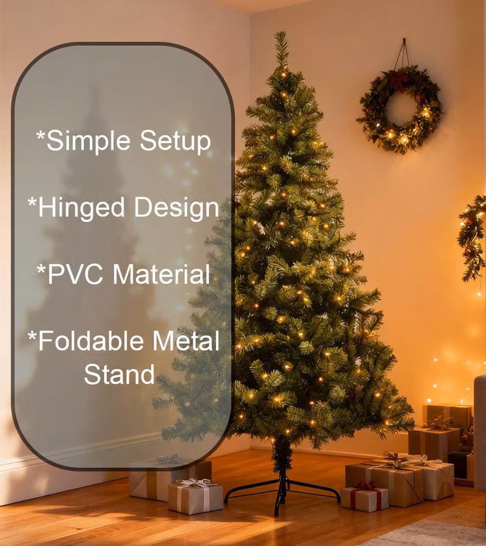 Shatchi Prelit Green Alaskan Pine Christmas Tree with Warm White LEDs, 7ft – 4