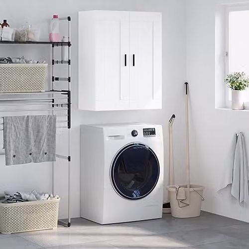vidaXL Wall Mounted Cabinet in White MDF with Hinged Doors, W/D/H: 69.5 x 34 x 90 cm – 2