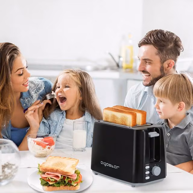 Aigostar 2-Slice Toaster with Auto Shut-off and Cable Storage, Black