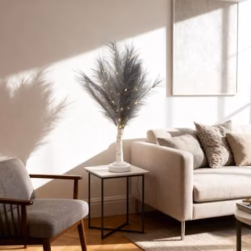 Shatchi Grey Feather Tree Table Lamp with Warm White LEDs, Battery-Operated, Height: 70 cm – 5