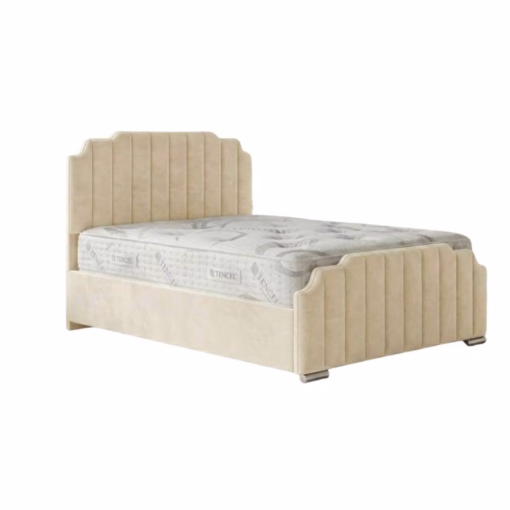 Stratus Interiors Supreme Bed with Panelled Headboard and Footboard, Gas Lift Ottoman Storage, Cream, Super King, W: 200 cm x D: 200 cm – 2