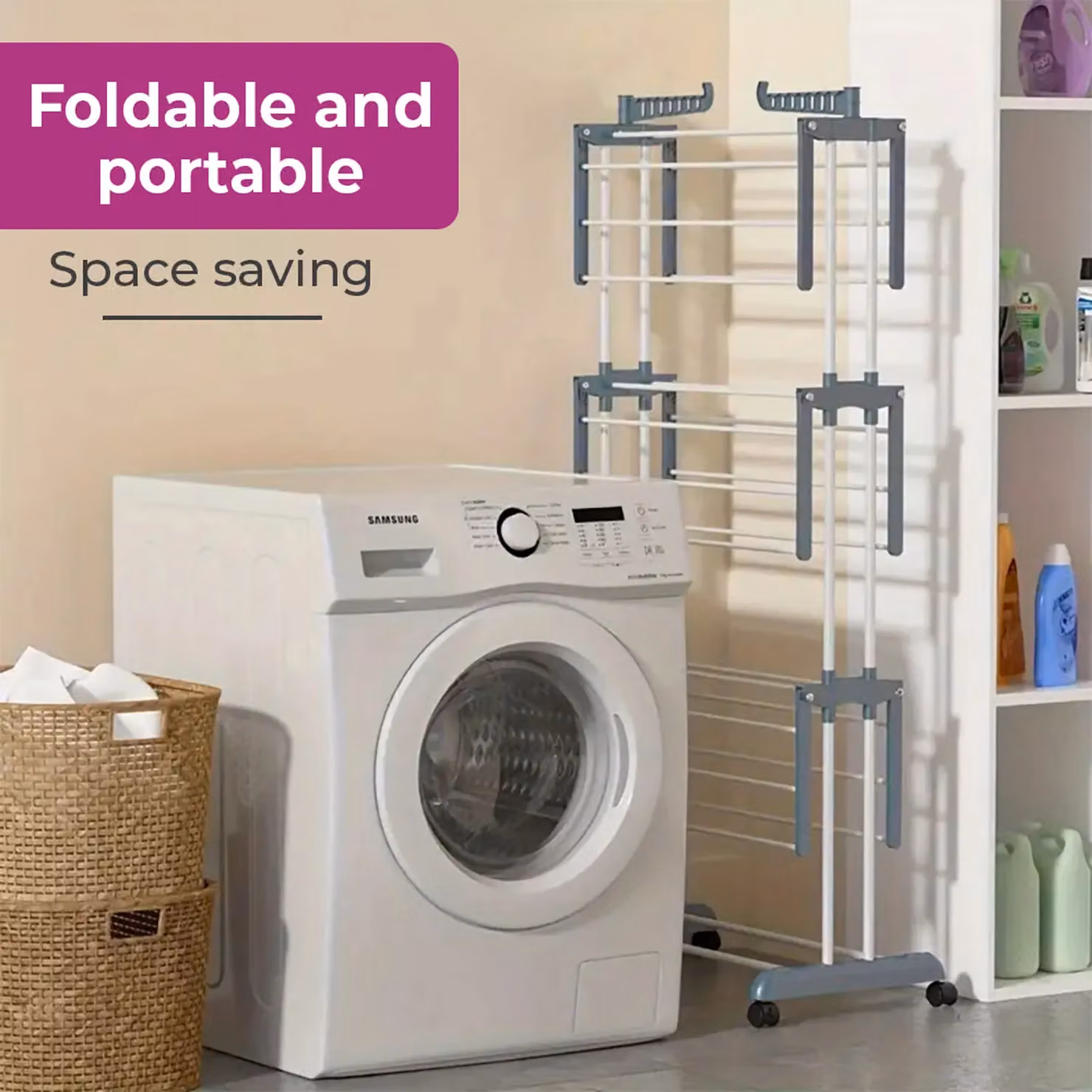 Neo 4 Tier Folding Clothes Airer with Side Wings in Dark Grey Stainless Steel – 3