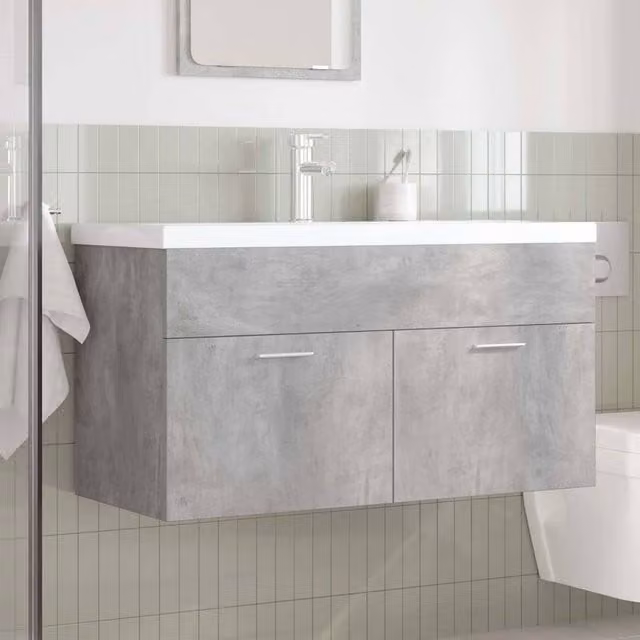 Berkfield Home Wall Mounted Modern Bathroom Sink Cabinet in Matt Concrete Grey – 1