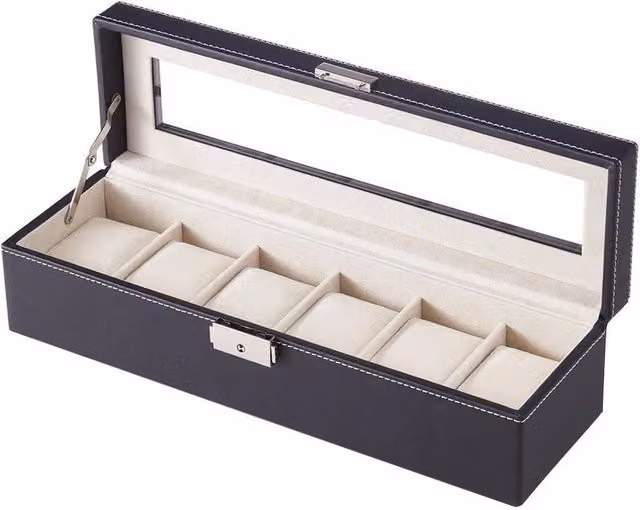 Kelvenix 6-Slot Lockable Watch Display Box in Black – 1