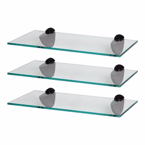Harbour Housewares Set of 3 Floating Glass Bathroom Shelves in Black and Transparent, W/D/H: 40 x 13 x 13 cm – 1