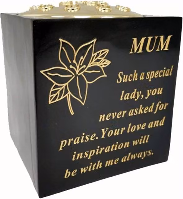 David Fischhoff Black and Gold Memorial Grave Rose Bowl for Mum