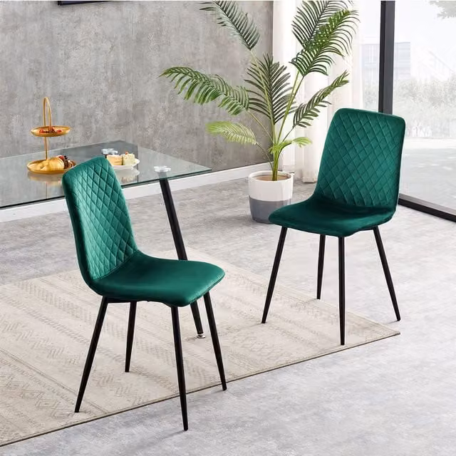 MCC Direct Lexi Set of 2 Green Velvet Fabric Upholstered Modern Dining Chairs – 1