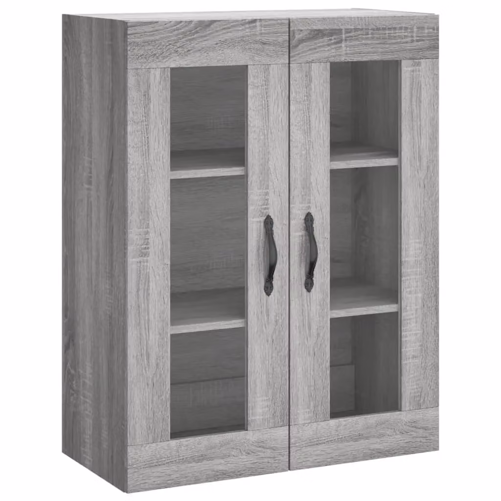 Berkfield Home Wall Mounted Cabinets with Glass Doors, 2 Piece Set in Grey Sonoma Matt Engineered Wood – 2