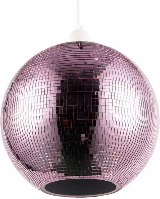 Happy Homewares Pink Shiny Disco Mosaic Ball Pendant Shade in Retro Mirrored Tiled Style