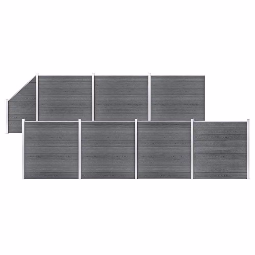 Berkfield Home WPC Aluminium Fence Set in Grey, 7 Square and 1 Slanted Panels, W: 1311 cm, H: 186 cm – 2
