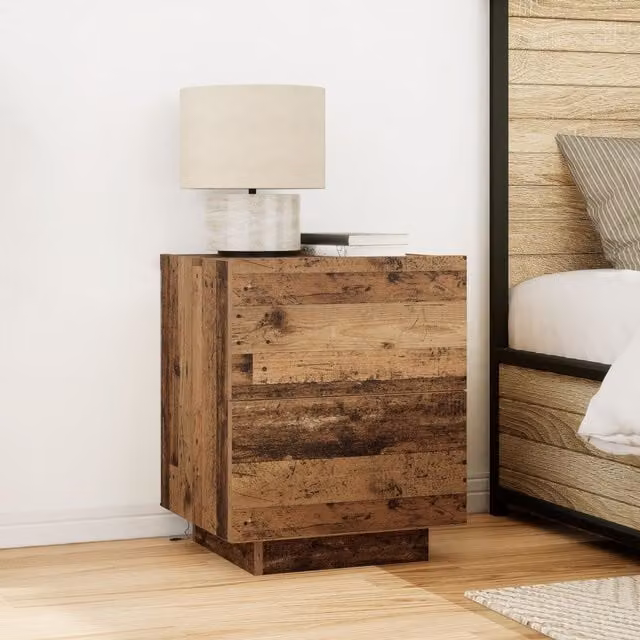 Berkfield Home Set of 2 Rustic Brown Wood Bedside Cabinets with Integrated LED Lights, W/D/H: 45 x 40 x 55 cm – 1