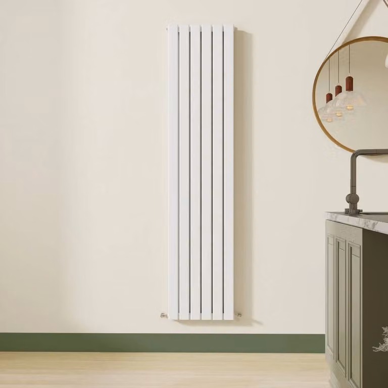 Hinsinc Double Vertical Flat Radiator in White, H 180 cm x W 40.8 cm