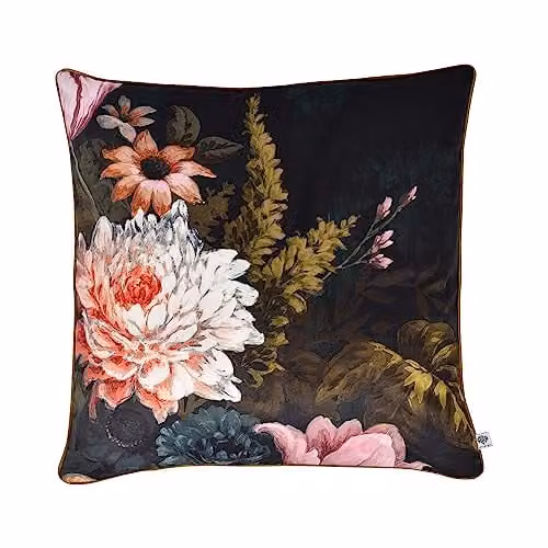 Appletree Black Floral Print Velvet Filled Cushion, W/D/H: 55 x 55 x 55 cm – 4
